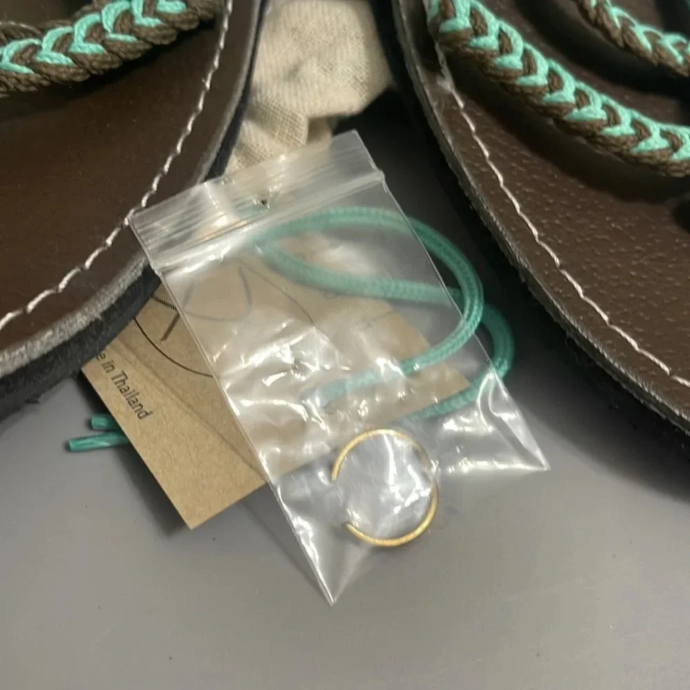 Plaka Flip Flops Thong Sandals Teal Brown size 6 / free toe ring - Picture 12 of 16